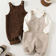 2pcs/Set Baby Solid Color Thermal Lined Overalls