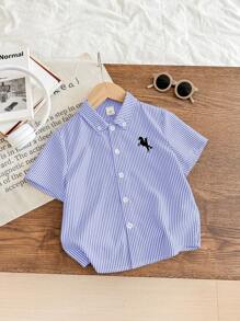 Practical Versatile Striped Lapel Short-Sleeved Shirt