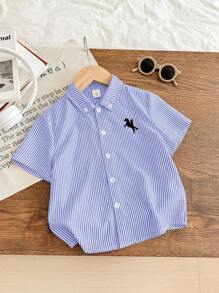Practical Versatile Striped Lapel Short-Sleeved Shirt