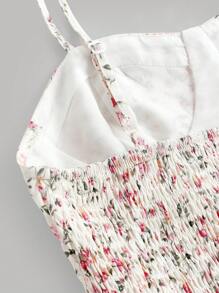 Tween Girl Sweet Pink Ditsy Floral Camisole Mid-Length Dress