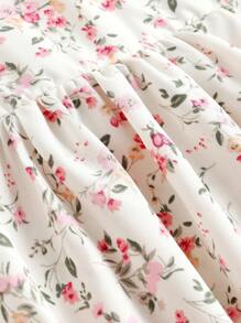 Tween Girl Sweet Pink Ditsy Floral Camisole Mid-Length Dress