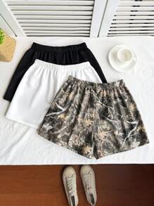 3pcs Tween Girl Casual Knit Solid Shorts