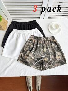 3pcs Tween Girl Casual Knit Solid Shorts